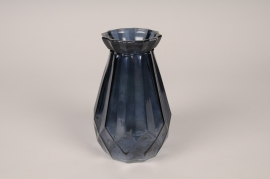 A046IH Vase bouteille en verre bleu foncé D11.5cm H17cm