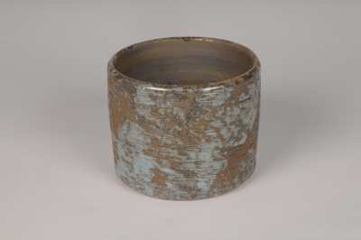 A046XD Cache-pot en cramique gris bleu D13.5cm H12.5cm
