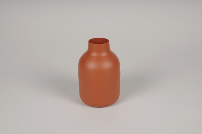 A047CC Vase en mtal orange D9cm H14cm