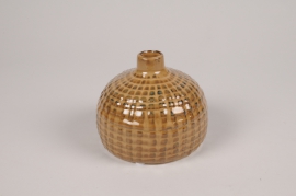 A047L1 Vase soliflore en céramique marron clair D13cm H11cm