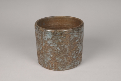 A047XD Cache-pot en c�ramique gris bleu D16cm H13cm
