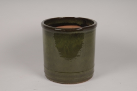 A047YD Pot en céramique émaillée vert foncé D24.5cm H24.5cm