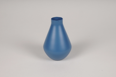 A049CC Vase en m�tal bleu D9cm H13.5cm
