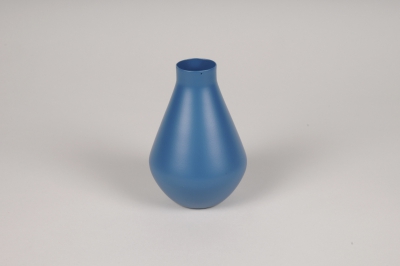 A049CC Vase en mtal bleu D9cm H13.5cm