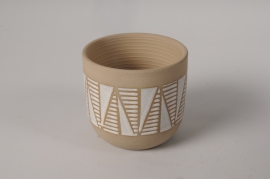 A049I4 Cache-pot en céramique motifs blancs D11cm H10cm