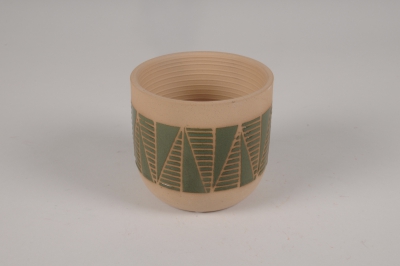A050I4 Green patterns ceramic planter D14.5cm H13cm