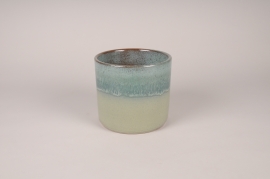 A050XD Cache-pot en céramique émaillée bleu et vert D18cm H17cm