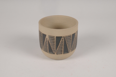 A051I4 Cache-pot en c�ramique motifs noirs D14.5cm H13cm