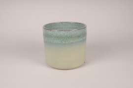 A051XD Cache-pot en céramique émaillée bleu et vert D21cm H20cm