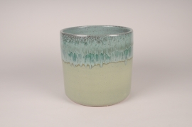 A052XD Cache-pot en céramique émaillée bleu et vert D24cm H23cm