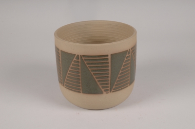 A053I4 Cache-pot en c�ramique motifs verts D16cm H14.5cm