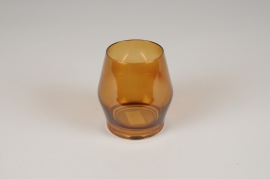 A053P5 Photophore en verre ambre D9cm H10cm