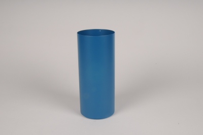 A054CC Vase cylindre en m�tal bleu D9.5cm H22cm