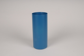 A054CC Vase cylindre en métal bleu D9.5cm H22cm