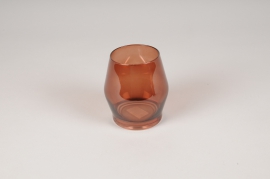 A054P5 Burgundy glass candle holder D9cm H10cm