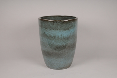 A054YD Pot en c�ramique �maill�e bleu clair D56cm H70cm