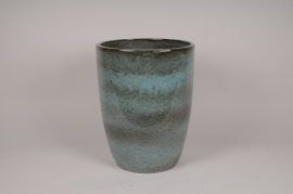 A054YD Pot en céramique émaillée bleu clair D56cm H70cm