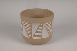 A055I4 White patterns ceramic planter D16cm H14.5cm