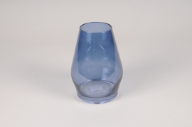 A055P5 Blue glass candle holder D11cm H16cm