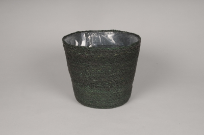 A055Q7 Cache-pot en jonc vert D15cm H12cm