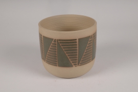 A056I4 Cache-pot en céramique motifs verts D20cm H18.5cm