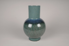 A056KI Vase en grès vert et bleu D24.5cm H36.5cm