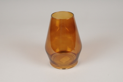 A056P5 Amber glass candle holder D11cm H16cm