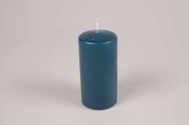 A056RP Box of 12 pertrol blue cylinder candles D6cm H12cm