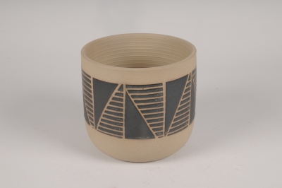 A057I4 Cache-pot en c�ramique motifs noirs D20cm H18.5cm