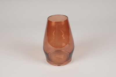 A057P5 Burgundy glass candle holder D11cm H16cm
