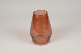 A057P5 Burgundy glass candle holder D11cm H16cm