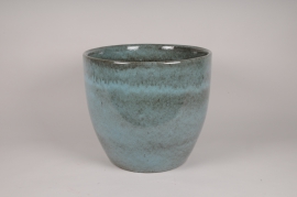 A057YD Pot en céramique émaillée bleu clair D56cm H51cm