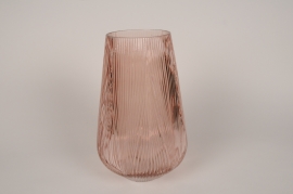 A058KI Pink ribbed glass vase D18cm H28cm