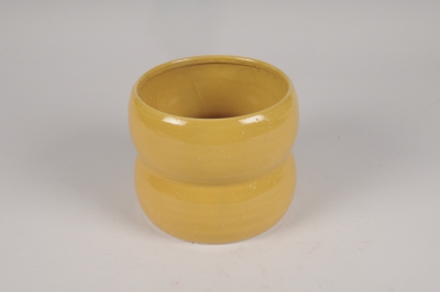 A059I4 Cache-pot en c�ramique moutarde D16cm H13cm