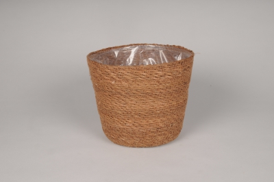 A061Q7 Cache-pot en jonc camel D18.5cm H15.5cm