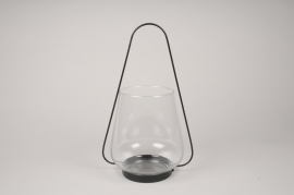 A062IH Black metal and glass lantern D22cm H36cm