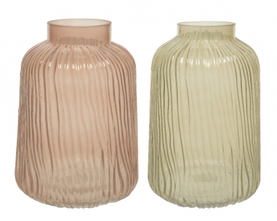 A063KI Vase en verre color� assorti D15cm H20cm