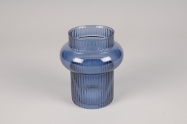 A063P5 Blue striated glass vase D12cm H14cm