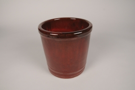 A063YD Pot en céramique émaillée bordeaux D18cm H18cm