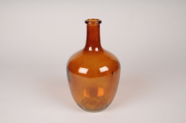 A065NH Vase bouteille en verre ambre D15cm H25.5cm