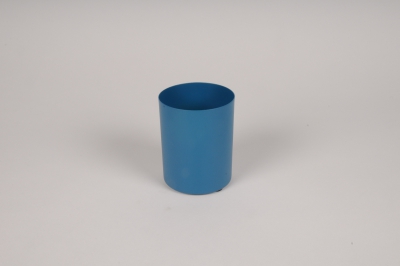 A067CC Vase cylindre en m�tal bleu D8cm H10cm