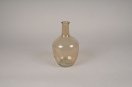 A067NH Vase bouteille en verre pêche D15cm H25.5cm