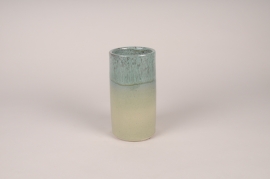 A067XD Vase en céramique émaillée bleu et vert D10cm H20cm