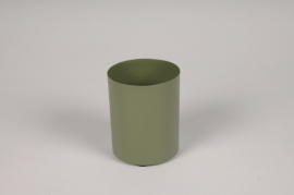 A068CC Vase cylindre en métal kaki D8cm H10cm