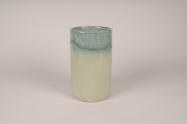 A068XD Vase en céramique émaillée bleu et vert D15cm H25cm