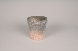 A071OZ Cache-pot en béton gris et terracotta D19.5cm H20.5cm