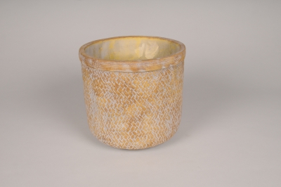 A073OZ Cache-pot en b�ton motif bambou D21.5cm H20cm