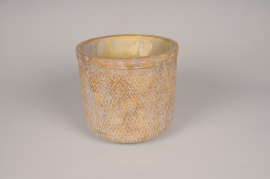 A073OZ Cache-pot en béton motif bambou D21.5cm H20cm