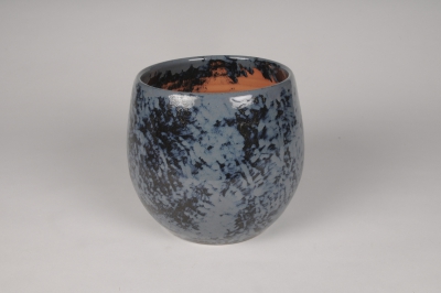 A073XD Cache-pot en c�ramique bleu nuit D25cm H23cm