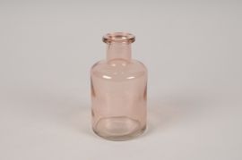 A074NH Vase bouteille en verre rose D6.5cm H12cm